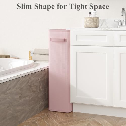 Optish 75L Pink Slim Laundry Hamper, Large Laundry Basket with Handles, Baby Hamper for Nursery, Dorm, Bedroom, Living Room, Collapsible Laundry Basket - Image 2