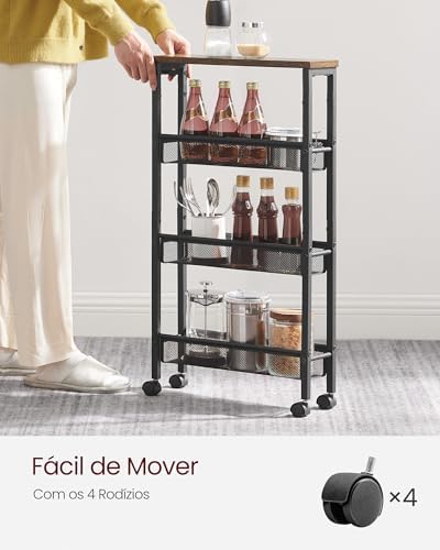 VASAGLE 4-Tier Slim Rolling Storage cart with Wheels, 5.1 Inches, Metal - Image 3