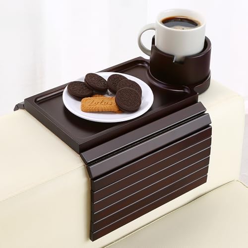 GHKINMAL Couch Cup Holder Tray,Sofa Clip on Arm Table,Black Walnut-Bamboo by GHKINMAL