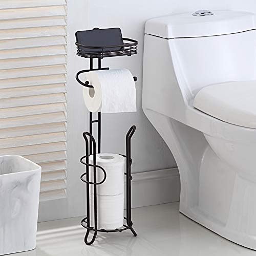 SunnyPoint Bathroom Heavyweight Toilet Tissue Paper Roll Storage Holder Stand with Reserve and Shelve, The Reserve Area Has Enough Space to Store Mega Rolls. (Bronze) - Image 3