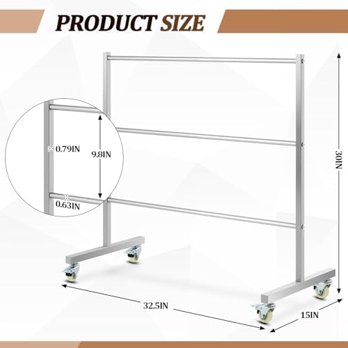 DoubleFill 3 Tier Hanger Organizer Stacker Clothes Hanger Holder Hold up 200 Wire Hangers, Stainless Steel Rack Stand Mobile Rack for Laundry Rooms Malls Boutiques 30" W x 15" D x 32 ½"h - Image 2