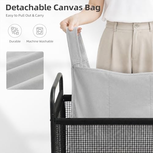 STORAGE MANIAC Rolling Laundry Hamper with Wheels 3-Section Laundry Sorter Rolling Laundrys Basket on Wheels with Removable Bag Clothes Hamper Laundrys Organizer Cart Bathroom Bedroom 120L Grey - Image 4