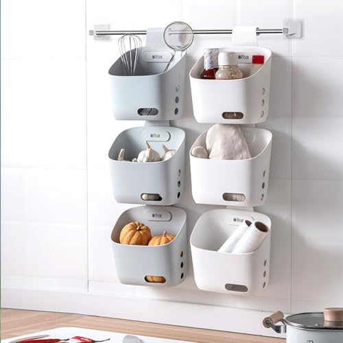 LeleCAT Plastic Hanging Basket Kitchen Storage organizer, Basket with Detachable hook, Hang it behind a door or on a railing, Over the Cabinet Door (White, Large-2 Pack) - Image 3