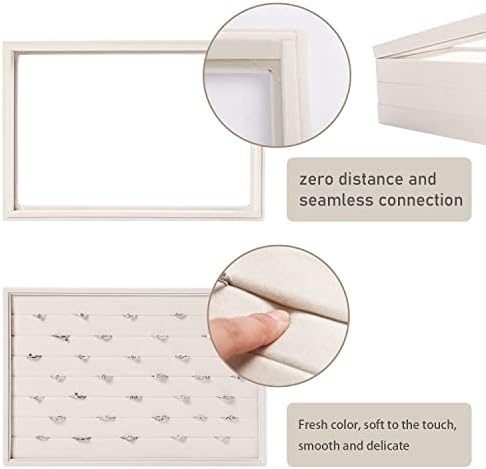Coward Stackable Jewelry Trays Organizer Set with Clear Lid, Trays for Drawer, Earring Necklace Bracelet Ring Display Organizer (beige(ring+12girds+30girds+The glass lid)) - Image 4