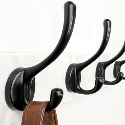 Dseap Wall Mounted Coat Rack: 16" Hole to Hole, Coat Hook Hanger with 5 Metal Hooks for Hanging Coats Towels Hats Clothes, White & Black - Image 3