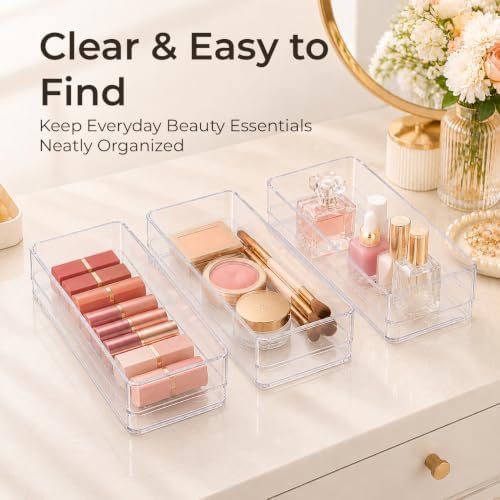 LotFancy 3 Pack Stackable Clear Plastic Drawer Organizer for Junk, 6x3x2 - Image 2