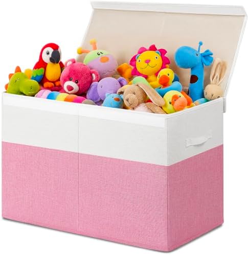 INDRESSME 85L Large Collapsible Toy Storage Box, Pink & White by INDRESSME