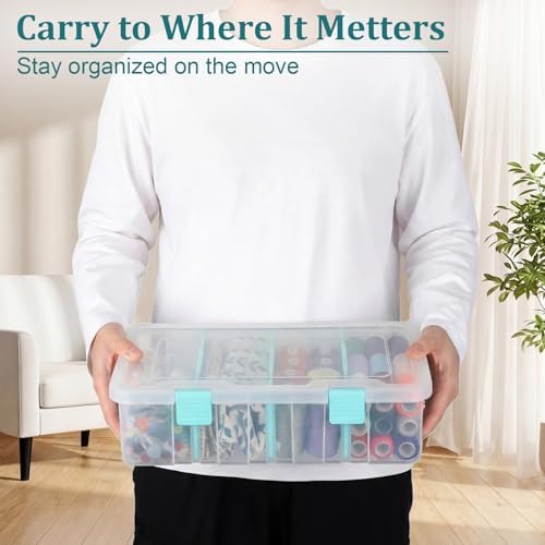 BTSKY Clear Plastic Dividing Storage Box with 4 Compartments Sewing Box - Image 5