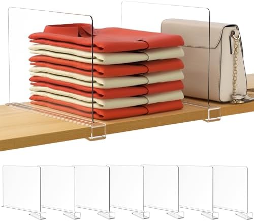 HBlife 7 Pack Clear Shelf Dividers, Vertical Purse Organizer for Closet Perfect for Sweater, Shirts, Handbags in Bedroom and Kitchen, Adjustable Acrylic Bookshelf for Organization by HBlife