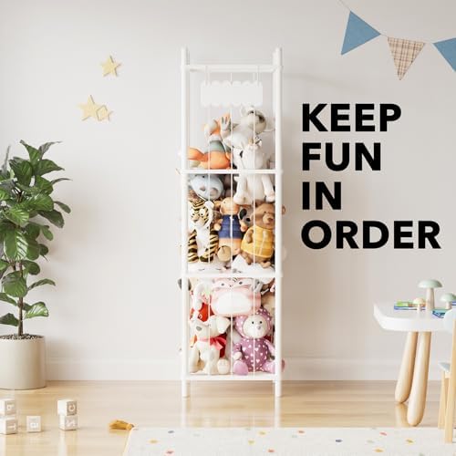 SpaceAid Stuffed Animal Storage Organizer, Wood Animals Zoo Toy Plushies Storage Holder, Large Capacity Plush Toy Cage for Playroom Organization, 15.8" Wide, White - Image 6