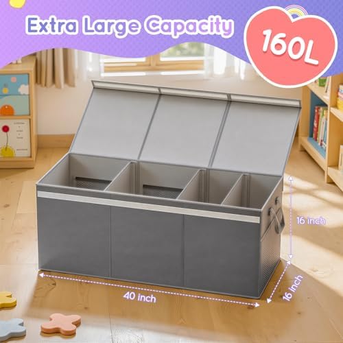 Lewondr 160L Extra Large Toy Box Storage with Lid, 40"x16"x16" Toy Chest - Image 2