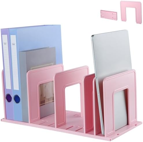 Adjustable Vertical File Sorter Sturdy Plastic Expandable Upright File Holder, Desktop Binder Organizer, School Office File Organizer Bookshelf Divider, Assemble Easily Endlessly, Pink by LuluEasy