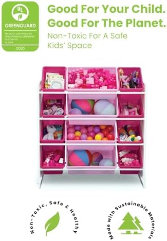 Delta Children Kids Toy Storage Organizer with 12 Plastic Bins - Greenguard Gold Certified, White/Pink - Image 6