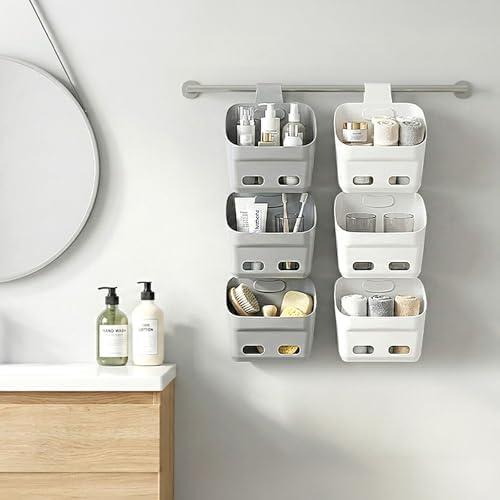 Eorbow 6 Pack Plastic Hanging Storage Basket, Over the Door Cabinet Shower Caddy, Stackable Kitchen Organizer Wall Mount with Detachable Hook, Shelf Bins with Draining Hole for Bathroom Pantry Closet - Image 6