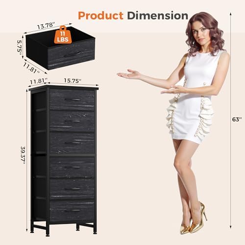 Sweetcrispy Tall Fabric Dresser for Bedroom, 6 Drawer Chest of Drawers - Image 3