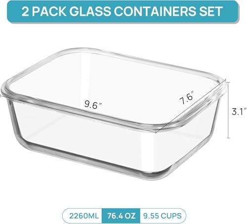 Vtopmart 2Pack 2260ml/76.4oz Extra Large Glass Storage Containers, Green - Image 3