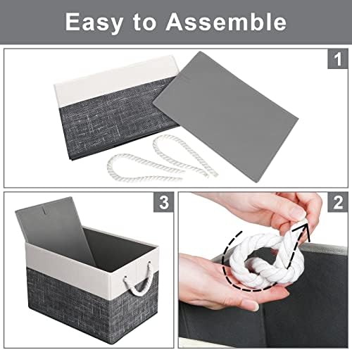 Fab totes Storage Bins 2-Pack, Foldable Storage Baskets for Organizing Toys, Books, Shelves, Closet, Large Storage Box with Rope Handles, Sturdy Organizer Bins, White & Black - Image 5