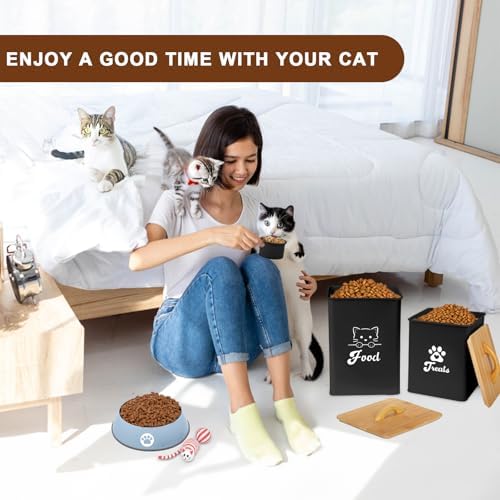 Cat Food Storage Container with Scoop, 2PCS Cat Food Storage Container with Lids Airtight, Cat Treat Jars for Kitchen Counter-7+3Lbs, Cat Cookie Jar for Storage, Black - Image 5