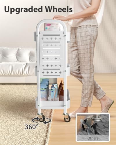 ALVOROG 3 Tier Metal Rolling Utility Cart with Pegboards,Baskets,Hook,White - Image 3