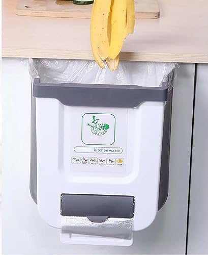 Hanging Kitchen Trash Can,2.6 Gallon Collapsible Waste Bin,Plastic Folding Hang Garbage Can for Cabinet Car Bedroom Bathroom Kitchen Office 11.3 * 10 * 6.9inch,White by Kamuavni