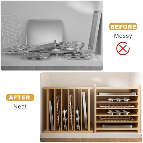 7 Tier Wooden Tray Dividers for Cabinets Cookie Sheet Organizer for Pot, Pans, Baking Tray Organizer for Kitchen Documents Storage(14" W x 16.5" H x 15.2" D) - Image 4