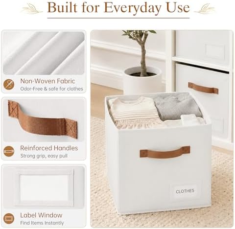 Storage Cubes 8 Pack, 11 Inch Fabric Storage Cubes Organizer Bins with Labels, Odor-Free & Sturdy PP Structure, Cubby Baskets for Closet, Shelves, Toys & Nursery (White) - Image 3