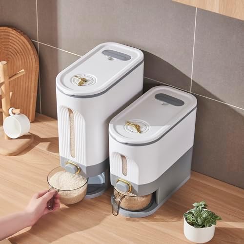 Sooyee 22 Lbs Rice Dispenser with Measuring Cup, White and Grey - Image 7