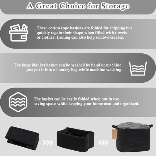 Goodpick Woven Rope Storage Basket for Shelves, Rectangle, Black - Image 7
