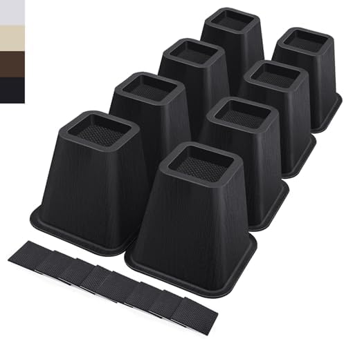 ANNKUT 6 Inch Heavy Duty Bed Risers, Furniture Risers for Desk, Chair, Table or Sofa, Couch Lift Risers, Supports up to 2200 lbs per Leg(8 Pack Black) by ANNKUT