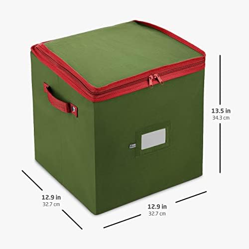 ZOBER Christmas Ornament Storage Box - Stores 64 3" Ornaments, With Dividers - Ornament Organizer Storage Box, Durable Christmas Containers Holder, Dual Zipper - Green - Image 6