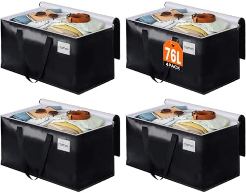 Heavy Duty Moving Bags, Extra Large Storage Bags, 76L, 4-Pack, Black by BlissTotes