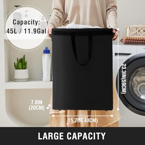 45L Slim Laundry Hamper with Removable Inner Bag & Side Handles, Black - Image 3