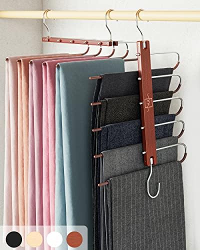 MORALVE Pants Hangers Space Saving - European Beechwood Scarf and Jean Hangers - Closet Organizer and Space Saver Pant Rack, Leggings Hanger, and Scarf Holder with 360° Swivel Hook (1 Pack) by MORALVE
