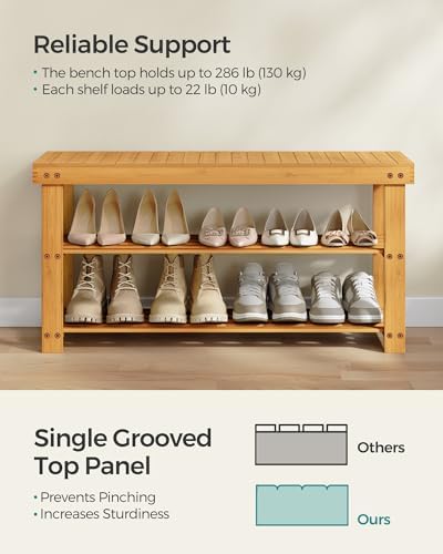 SONGMICS Shoe Rack Bench, 3-Tier Bamboo Entryway Bench, 35.2 Inches Width - Image 4