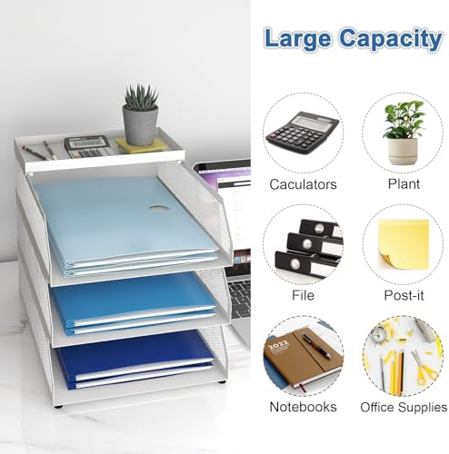 Natwind 3-Tier Stackable Metal Mesh Desk Paper Tray Organizer, White - Image 6