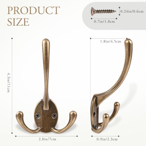 6 Pack Antique Brass Big Heavy Duty Three Prongs Coat Hooks for Thick Coat - Image 2