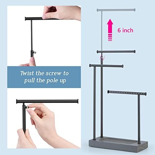 SRIWATANA Weathered Grey & Black Jewelry Organizer, 3-Tier Necklace Stand - Image 6
