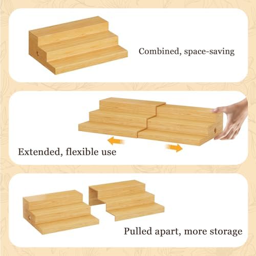 2-Pack Expandable Bamboo Can Organizer for Pantry Display, Holds 48 Cans - Image 5