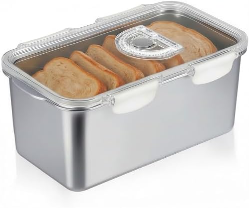 Gifhomfix Bread Box 304 Stainless Steel Bread Container, Dishwasher Safe Bread Storage for Homemade Bread, Time Recording Bread Storage Container with Lid and Handle by Gifhomfix
