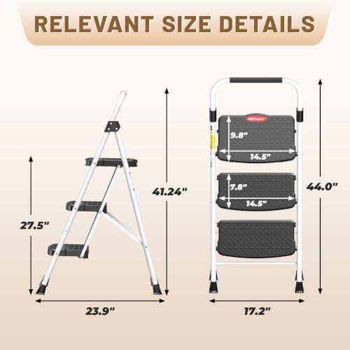 HBTower 3 Step Ladder, 330lbs Sturdy Step Stool with Anti-Slip Pedal - Image 2