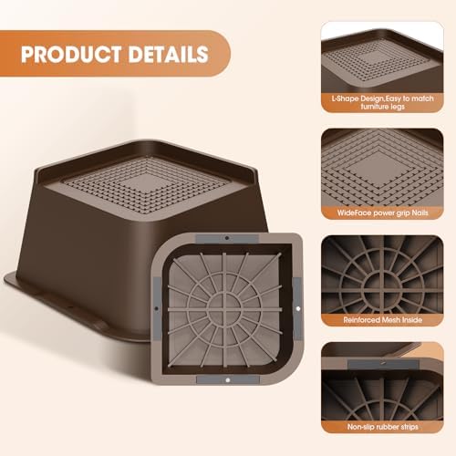 MYMULIKE Bed Risers Heavy Duty, Oversized Furniture Risers, Support Up to 6000 Lbs, Lift 3 inch for Couch, Sofa, Table,Chair (Dark Brown 4 Pack, 3 inch) - Image 3