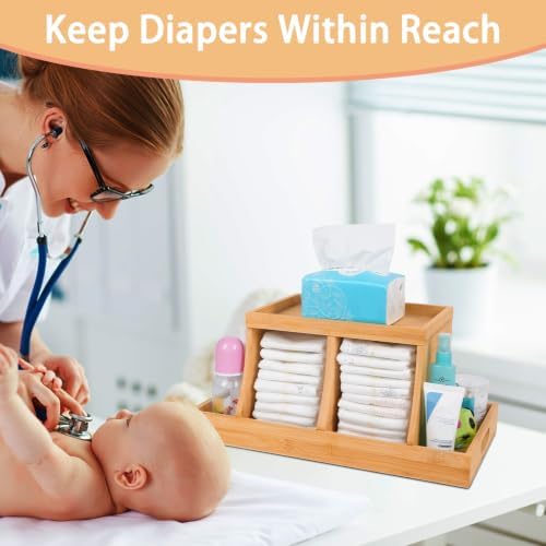 Three colors Bamboo Diaper Organizer, Wooden Diaper Caddy, Changing Table Organizer Storage Organizer, Nursery Baby Organization - Image 3