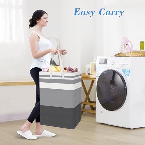 BlissTotes 3-Pack Laundry Basket, Collapsible Laundry Hamper, Grey, 75L - Image 5