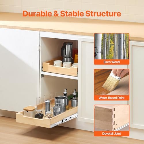 VEVOR Pull Out Cabinet Organizer, 14"W x 21"D Cabinet Drawer, Soft Close Slide out Shelf, Heavy-Duty Sliding Wood Drawer, Bottom Mount Size（14.5"W x 23"D）and Side Mount Size（15"W x 23"D） - Image 2