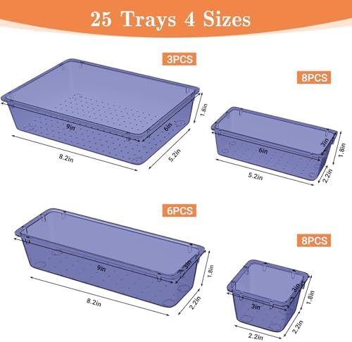 SpaceHacks 25 PCS Plastic Drawer Organizer, 4-Size Versatile Organizer Trays & storage Bins - Image 2