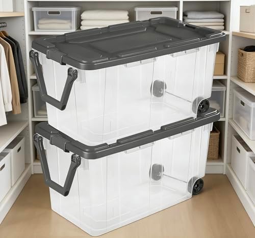 160 Quart Wheeled Stacker, Extra Large Durable Clear Bin, Latch Lid and Pull Handle, Gray, 2 Count - Image 6