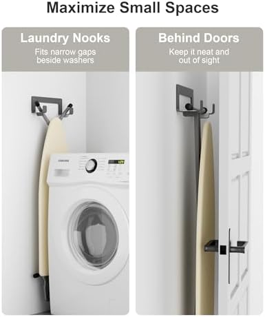 Ironing Board Hanger Wall Mount, Stainless Steel Hooks, Grey - Image 5