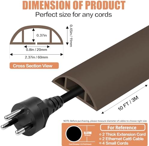 Floor Cord Cover Cable Cavity Self Adhesive Cord Hider Floor Floor Cable Management Power Cord Protector Floor Electric Cord Covers for Offices, Gym, Exhibitions (CoffeeBrown, 2.36" x 10') - Image 2