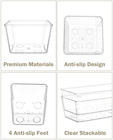 15Pcs Clear Plastic Drawer Organizers Set, 4size makeup drawer organizer trays for vanity/desk/bathroom/office/nightstand/gadgets for kitchen/desk drawer, Versatile drawer divider storage bins - Image 6