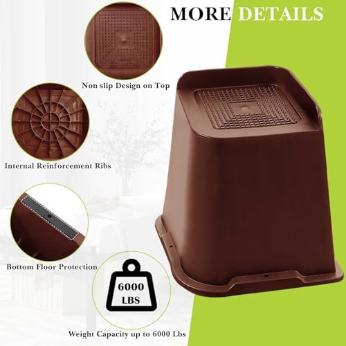 Bed Risers 1 inch, 2 inch, 3 inch, 4 inch, 6 inch, 8 inch Heavy Duty, Oversized Furniture Riser for Couch Sofa Table Chair Leg Frame Dorm, Support up to 6000 Lbs (Chocolat Brown 6 Pack, 6 inch) - Image 5